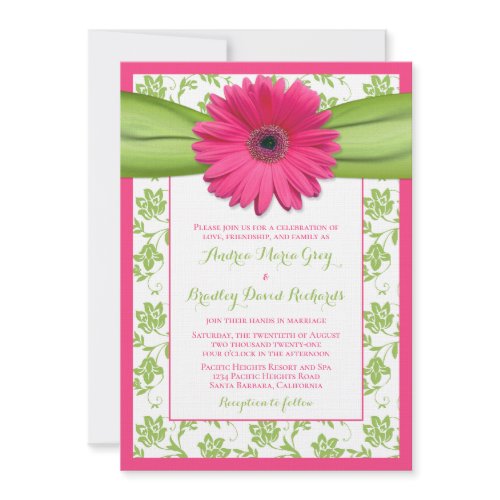 Pink and Green Floral Damask Wedding Invitation invitation
