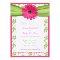 Pink and Green Floral Damask Wedding Invitation