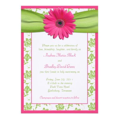 Pink and Green Floral Damask Wedding Invitation
