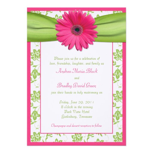Pink and Green Floral Damask Wedding Invitation