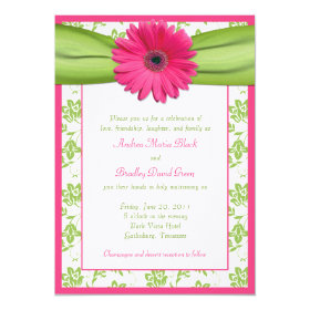 Pink and Green Floral Damask Wedding Invitation 5