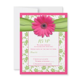 Pink and Green Floral Damask Wedding Reply Card invitation