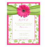 Pink and Green Floral Damask Wedding Reply Card Custom Invites