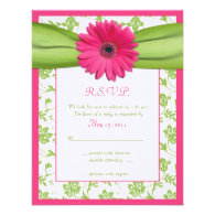 Pink and Green Floral Damask Wedding Reply Card Custom Invites