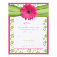 Pink and Green Floral Damask Wedding Reply Card Announcements