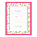 Pink and Green Floral Damask Wedding Reply Card Custom Invitation