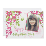 Pink and Green Floral Photo Graduation Invitation