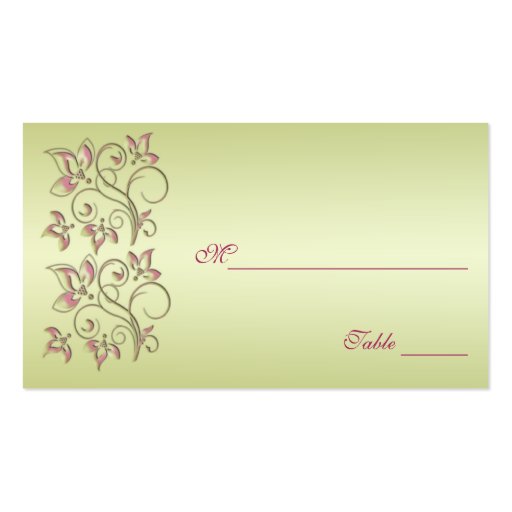 Pink and Green Floral Placecards Business Card Template (back side)