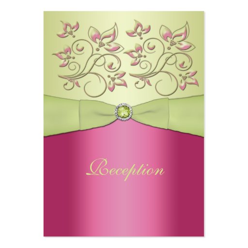 Pink and Green Floral Reception Card Business Card Templates (front side)