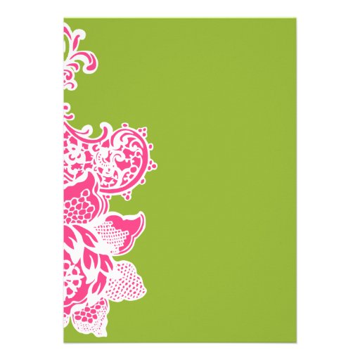 Pink and Green Floral Scroll Wedding Invitation