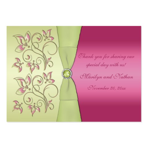 Pink and Green Floral Wedding Favor Tag Business Card Templates (front side)