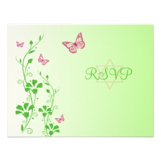 Pink and Green Floral with Butterflies Reply Card Invites