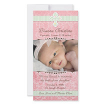 Pink and Green Florals Birth Announcement photo cards