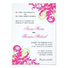 Pink and Green Flourish Wedding Invitation 5