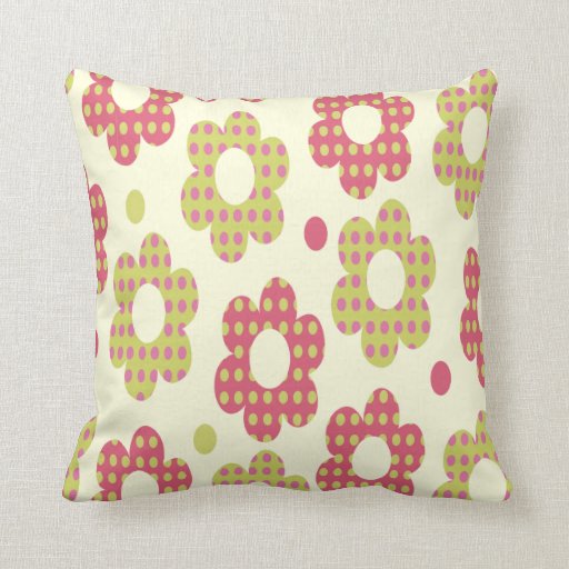Pink and Green Flowers Throw Pillow Zazzle