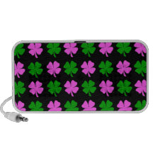 Pink and green four leaf clover design laptop speakers