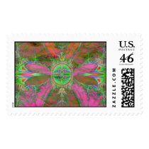Pink and Green Fractal Flower postage