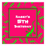 Pink and Green Gecko Lizards Theme Birthday Party Personalized Invitations
