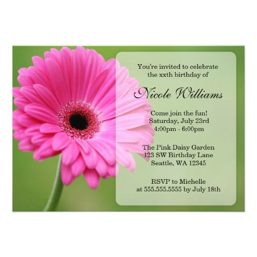 Pink and Green Gerbera Daisy Birthday Party Announcements