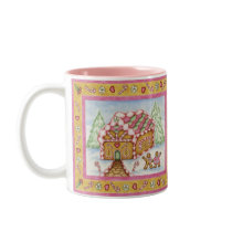 Pink and Green Gingerbread House Mug by suncookiez Pink and Green Gingerbread House Mug