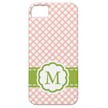 Pink and Green Gingham Monogrammed iPhone 5 Cover