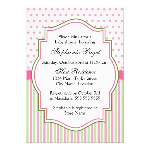 Pink and Green Giraffe Baby Shower Invitation