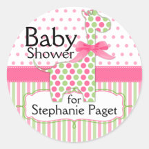 Pink and Green Giraffe Girl Baby Shower Stickers