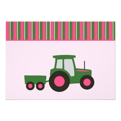 Pink and Green Girl Tractor Birthday Invite