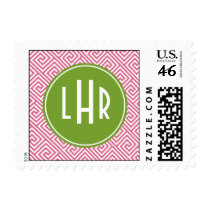 Pink and Green Greek Key Pattern Monogram Stamps