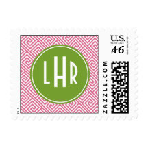 Pink and Green Greek Key Pattern Monogram Stamps