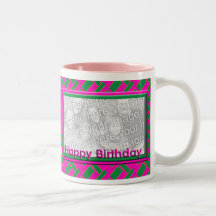 pink and green Happy Birthday photo frame Coffee Mug
