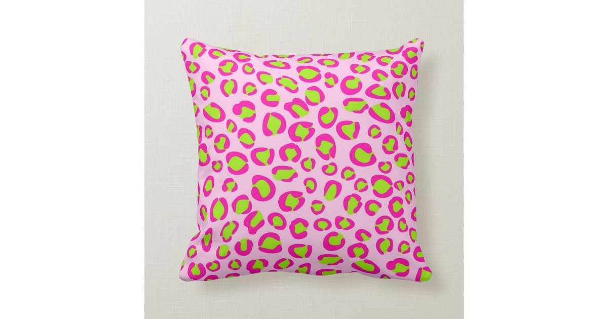Pink and green leopard print throw pillow Zazzle
