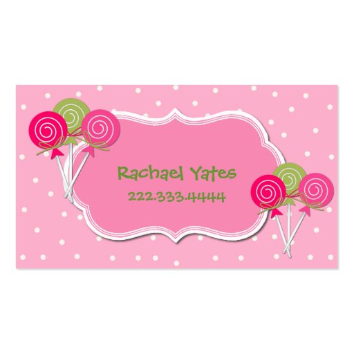 Pink and Green Lollypops Play Date Card Business Card (front side)