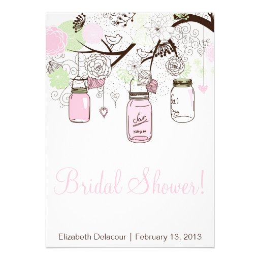 Pink and Green Mason Jars Bridal Shower Invitation