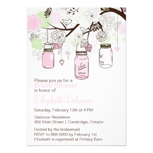 Pink and Green Mason Jars Bridal Shower Invitation
