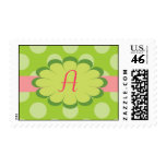 Pink and Green Monogram Postage postage