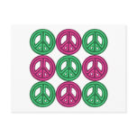 Pink and Green Neon Peace Symbols Post Card