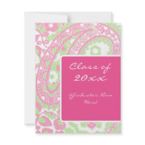 Pink and Green Paisley Graduation Announcement
