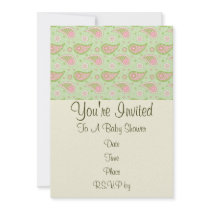 Pink And Green Paisley Invitation