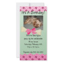 Pink and Green Paw Print Birthday Invitation photo cards