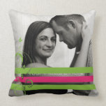 Pink and Green Photo Engagement Throw Pillow