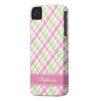 Pink and Green Plaid Pattern Iphone 4 Case-mate Case