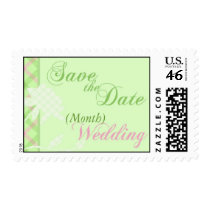 Pink and Green Plaid Save the Date Wedding Stamp stamps