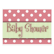 Pink and green polka dot Baby Shower Post Cards