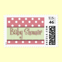 Pink and green polka dot Baby Shower stamps
