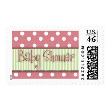 Pink and green polka dot Baby Shower Stamps