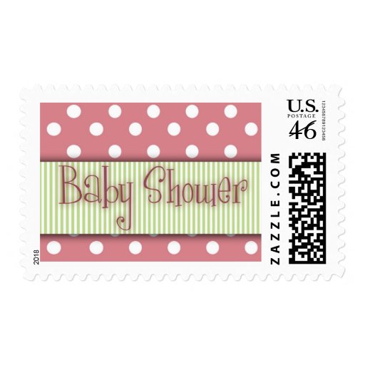 Pink and green polka dot Baby Shower Stamps