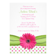 Pink and Green Polka Dots Baby Shower Invitation
