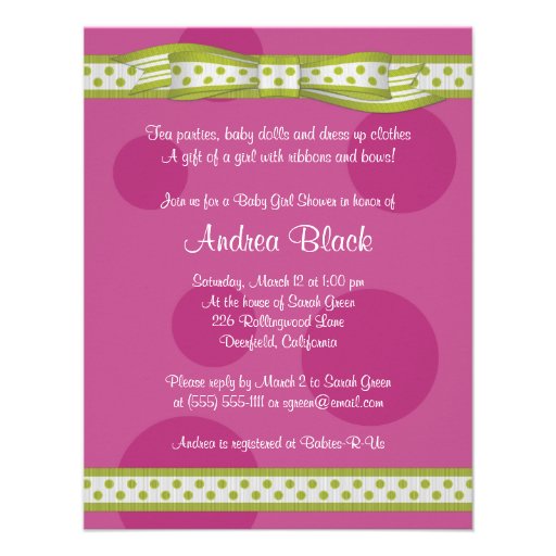 Pink and Green Polka Dots Baby Shower Invitation