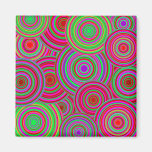 Pink and Green Retro Circles Pattern Refrigerator Magnet